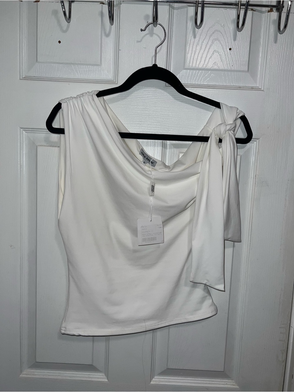 Public Desire White One-Shoulder Tie-Detail Camisole